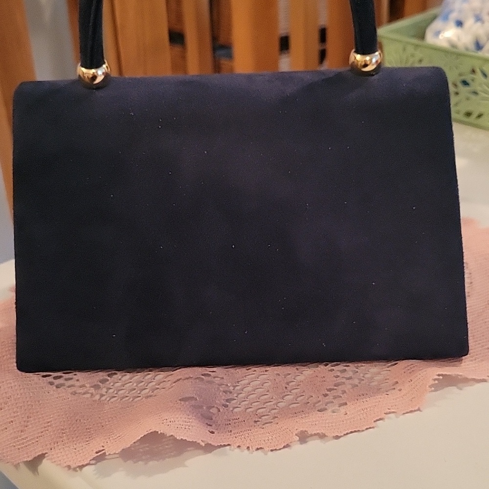 Navy Blue Velvet Rhinestone Evening Bag - Picture 5 of 7